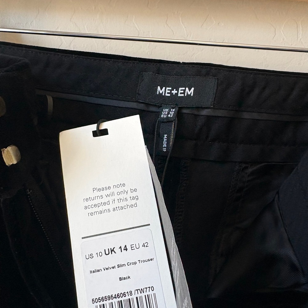 NWT ME+EM Trousers Italian Velvet Slim Crop Trouser Pants Black Size 10 - Picture 8 of 10